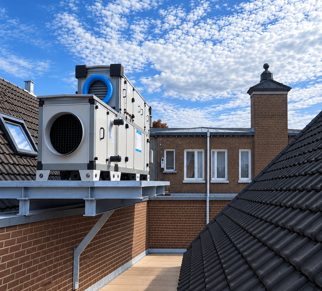Klimaatunit op het dak van een gebouw